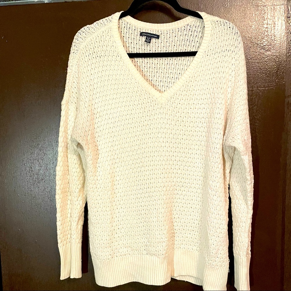 White , V-neck sweater